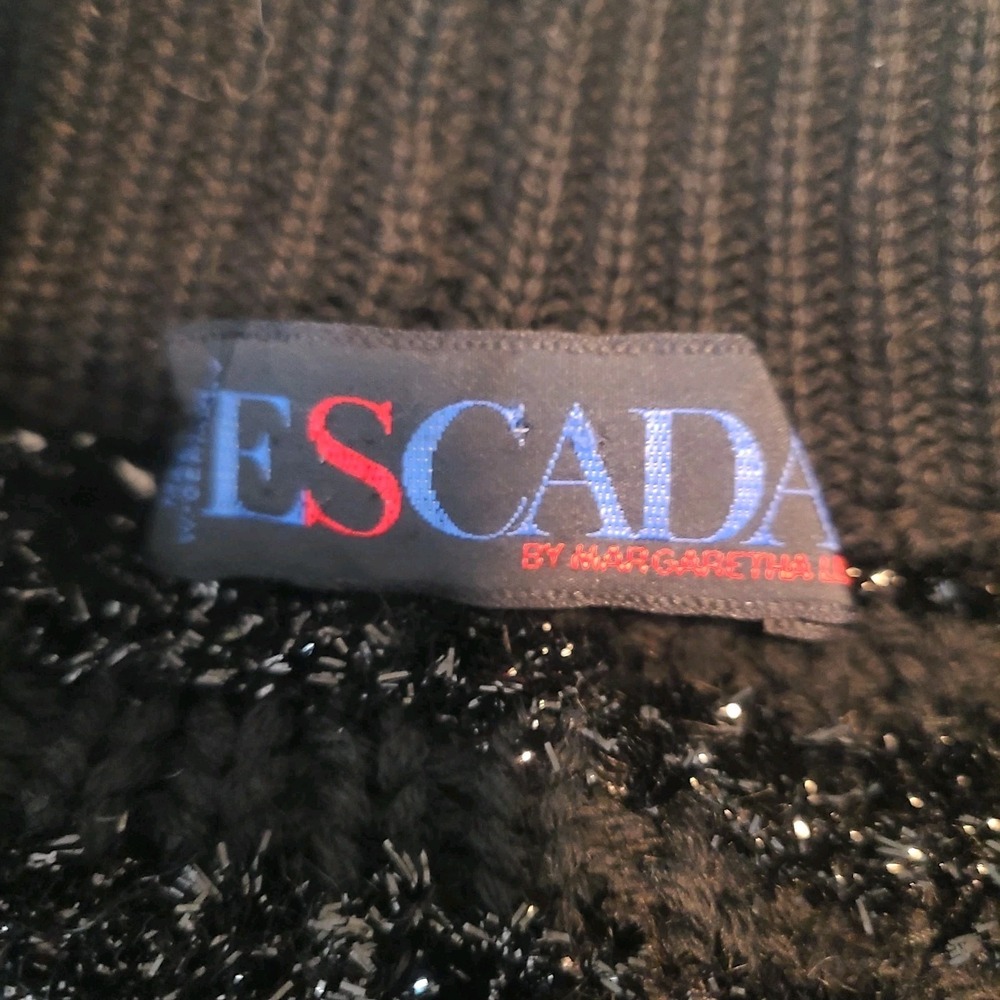 Vtg Escada By Margaretha Ley Wool Blend Shimmer Chunky Black Knit Cardigan 42 - Picture 7 of 9